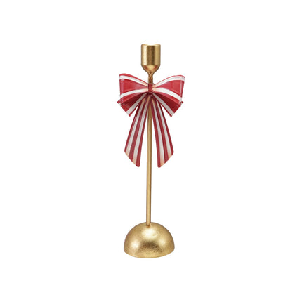 Metal Taper Holder with Striped Bow