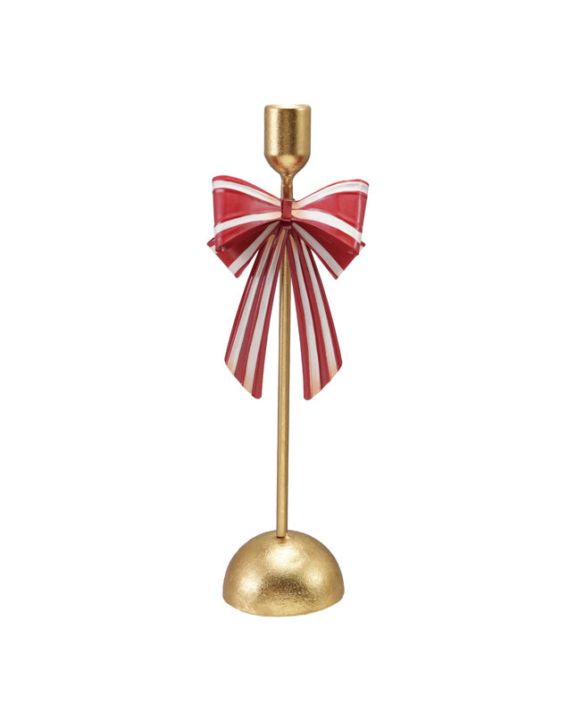 Metal Taper Holder with Striped Bow