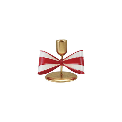Metal Taper Candle Holder with Striped Bow