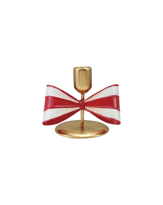 Metal Taper Candle Holder with Striped Bow