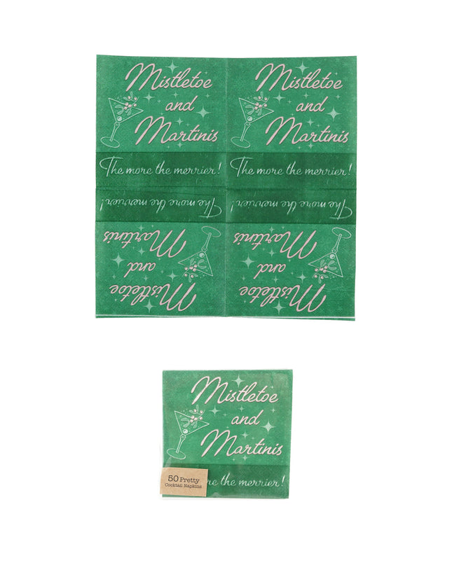 Creative Co-op green Mistletoe and Martinis cocktail napkins, 50-pack