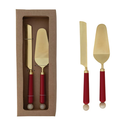 Cake Servers with Marbled  Handles, Boxed Set of 2
