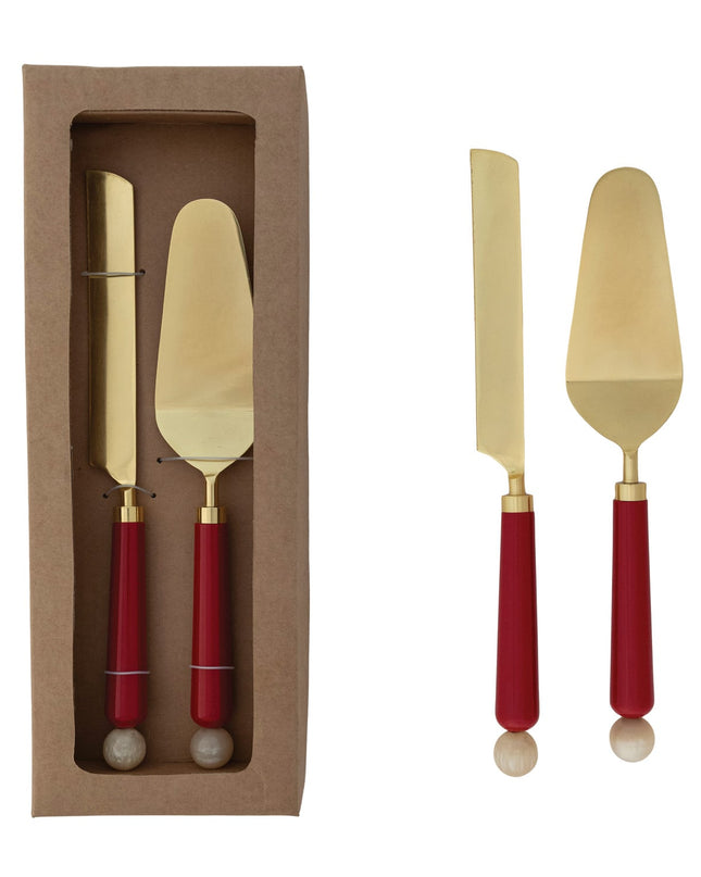 Cake Servers with Marbled  Handles, Boxed Set of 2