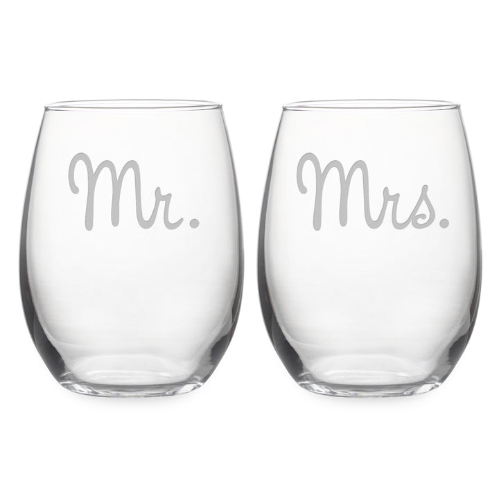 Mr & Mrs Stemless Wine Glass