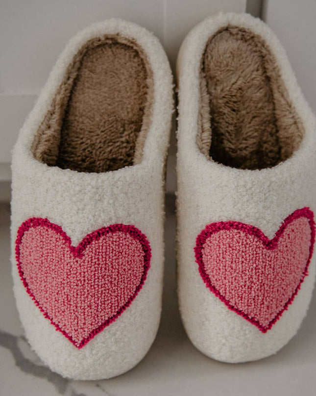 Pink/Red Heart Fuzzy Slippers