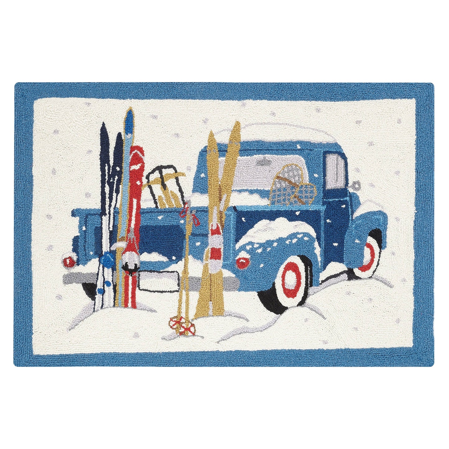 Winter Blue Truck With Skis Hook Rug