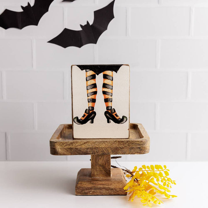 Witch's Stockings Decorative Wooden Block