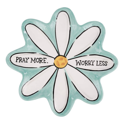 Pray More Worry Less daisy trinket tray — inspirational faith gift for her