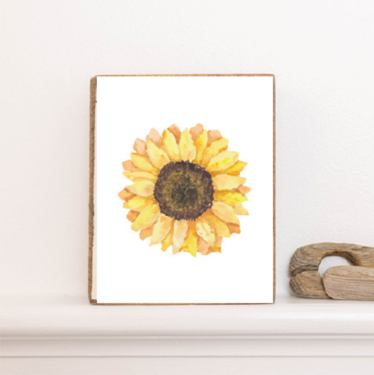 Watercolor Sunflower Decorative Wooden Block