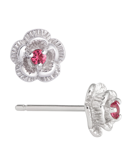 3D flower CZ stud earrings sterling silver — children's jewelry, birthday and flower girl gift