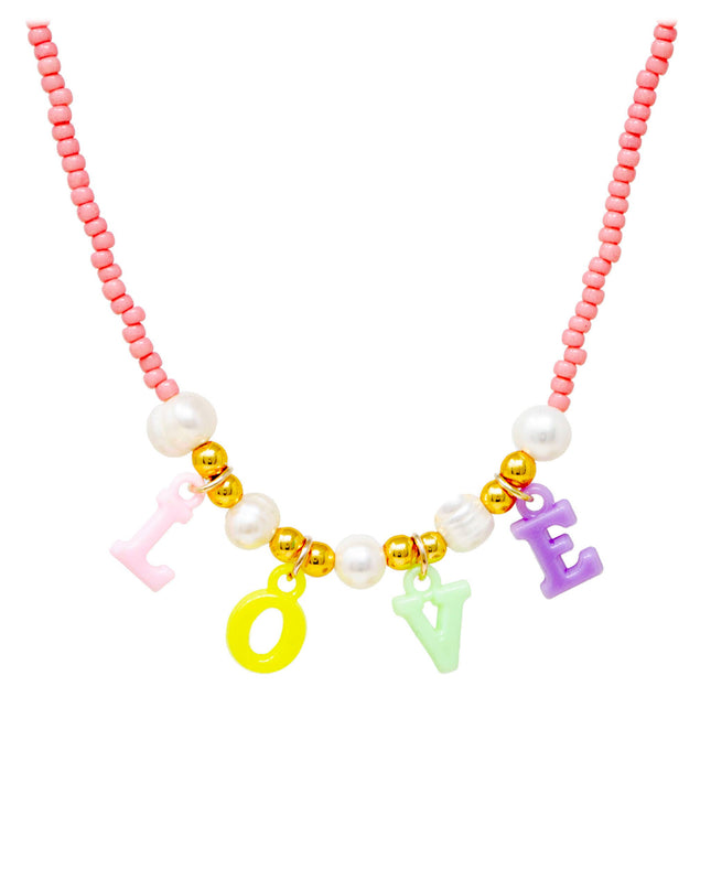 "Love" Pink Bead Necklace
