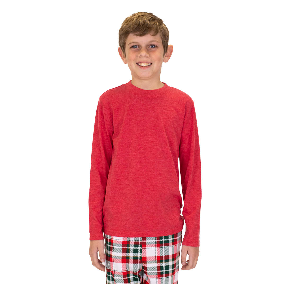 Youth Pajama set; Mansfield Plaid Sleep Pants with Long Sleeve Crew neck