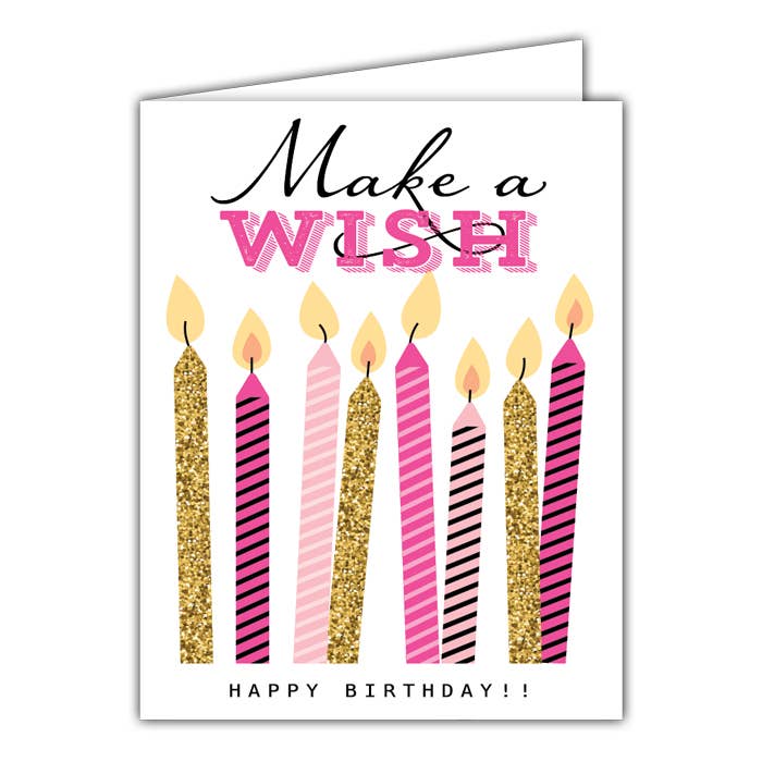 Make a Wish Pink Candles Small Folded Greeting Card