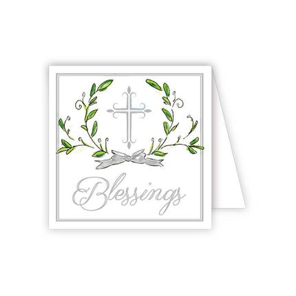 Blessings pewter cross with laurel enclosure card — faith and baptism gift card