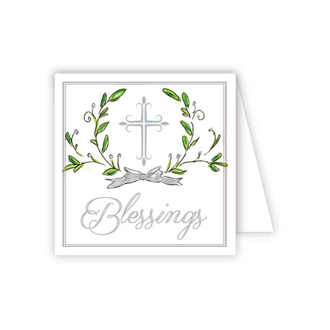 Blessings pewter cross with laurel enclosure card — faith and baptism gift card