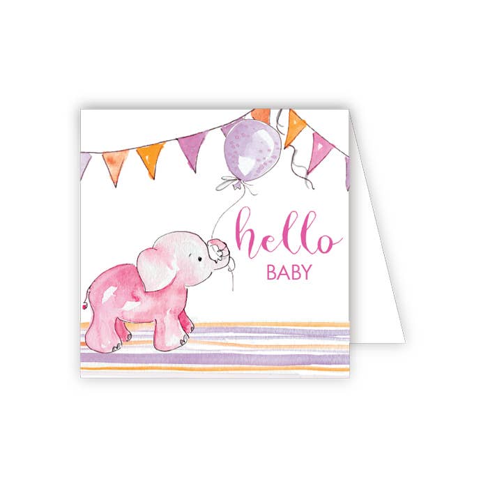 Hello Baby Pink Elephant Enclosure Card