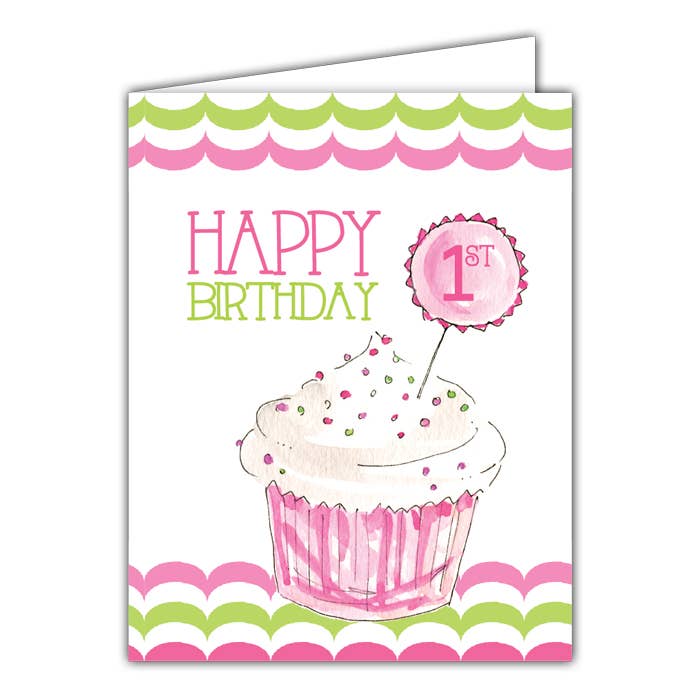 Pink 1st Cupcake Small Folded Greeting Card