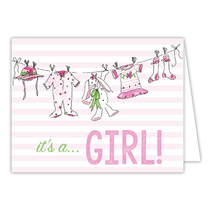 It's a Girl Clothesline Small Folded Greeting Card