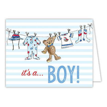 It's a Boy clothesline small folded greeting card — new baby boy congratulations card