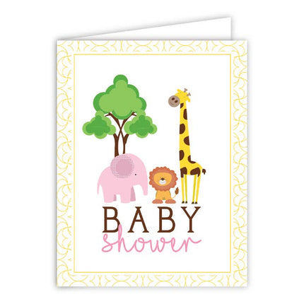 Baby shower zoo animals yellow greeting card — sweet new baby congratulations card