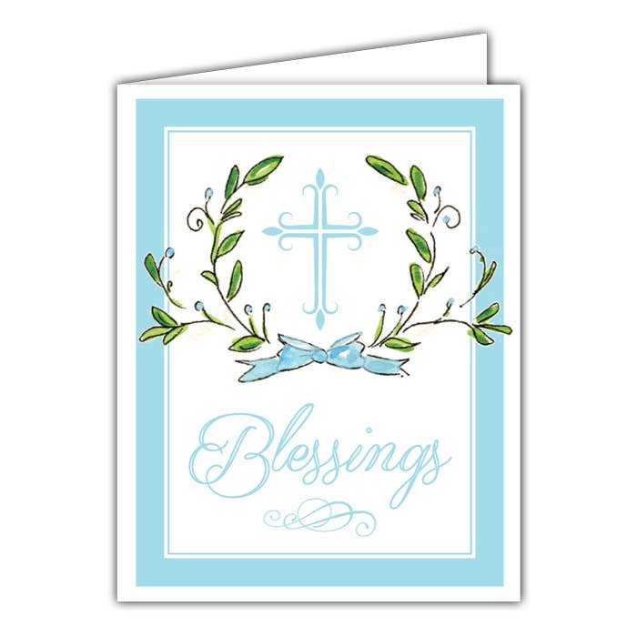 Blue Blessings Cross Small Folded Greeting Card