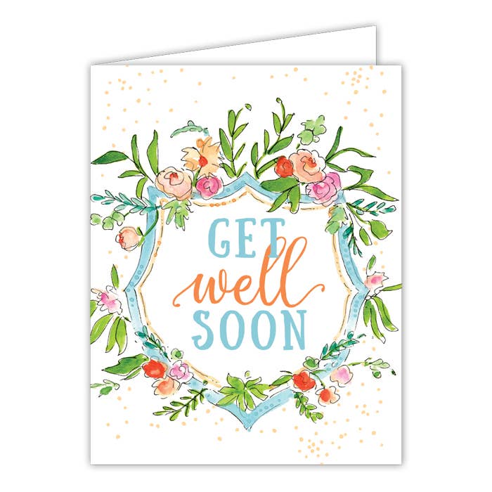 Get Well Soon Floral Crest Small Folded Greeting Card
