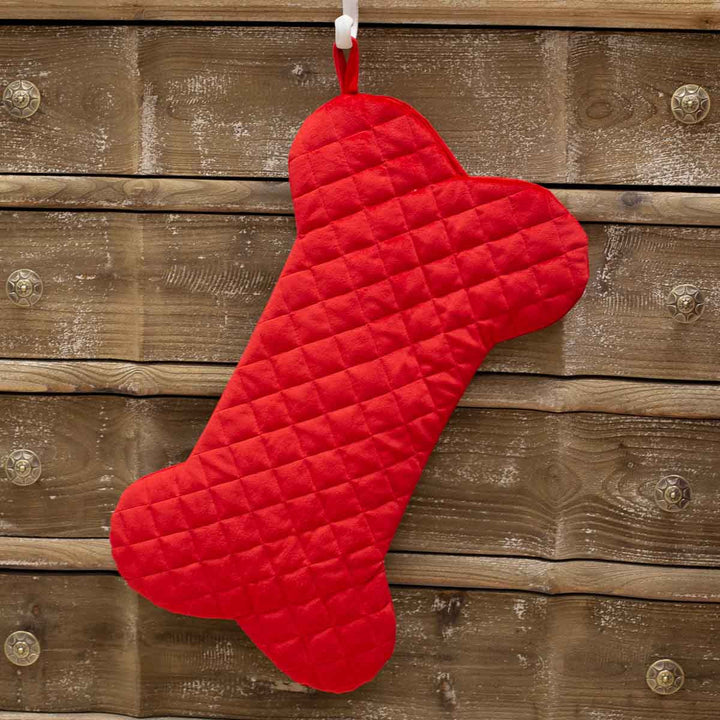 Personalized Quilted Dog Bone Stocking Red