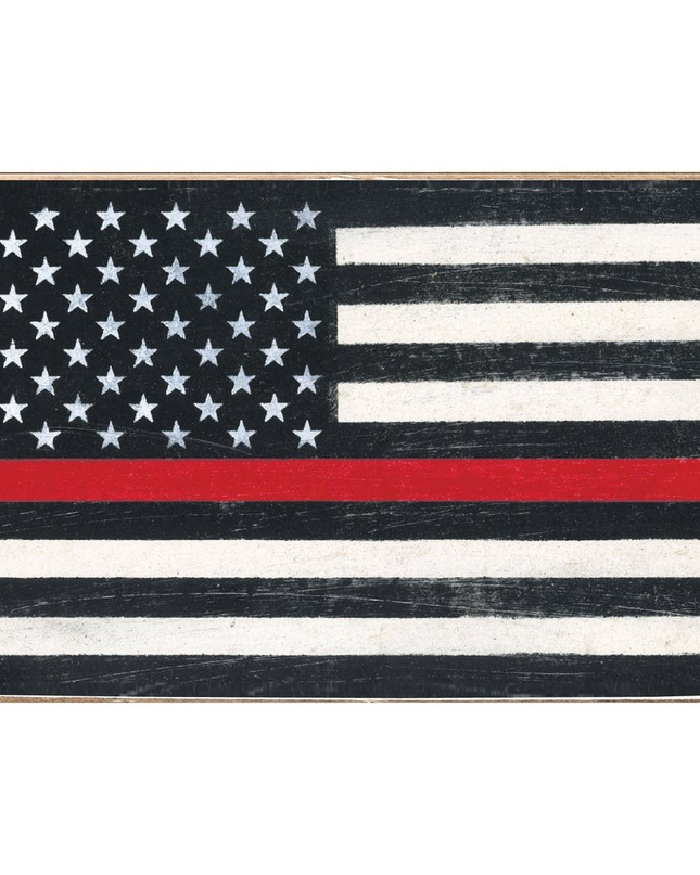 XL rustic block Red Line Flag — first responder gift, personalized home decor