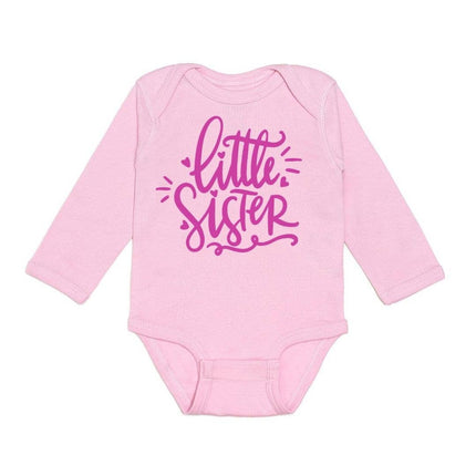 Little Sister doodle long sleeve bodysuit onesie — sweet sibling gift, baby shower