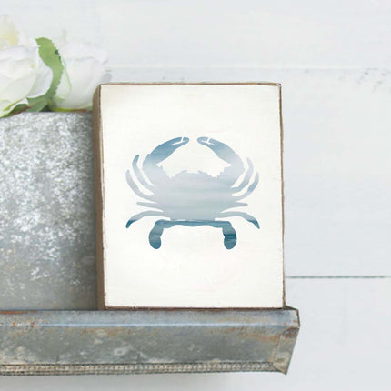 Seascape crab decorative wooden block — coastal beach home decor gift