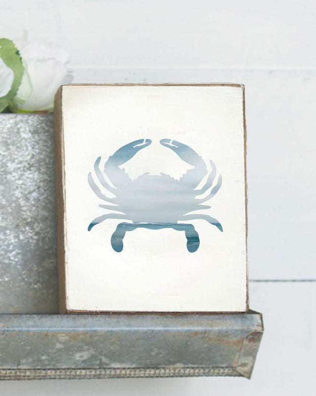 Seascape crab decorative wooden block — coastal beach home decor gift