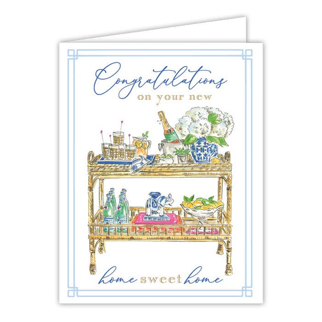 On Your New Home Sweet Home Bar Cart Blue Greeting Card