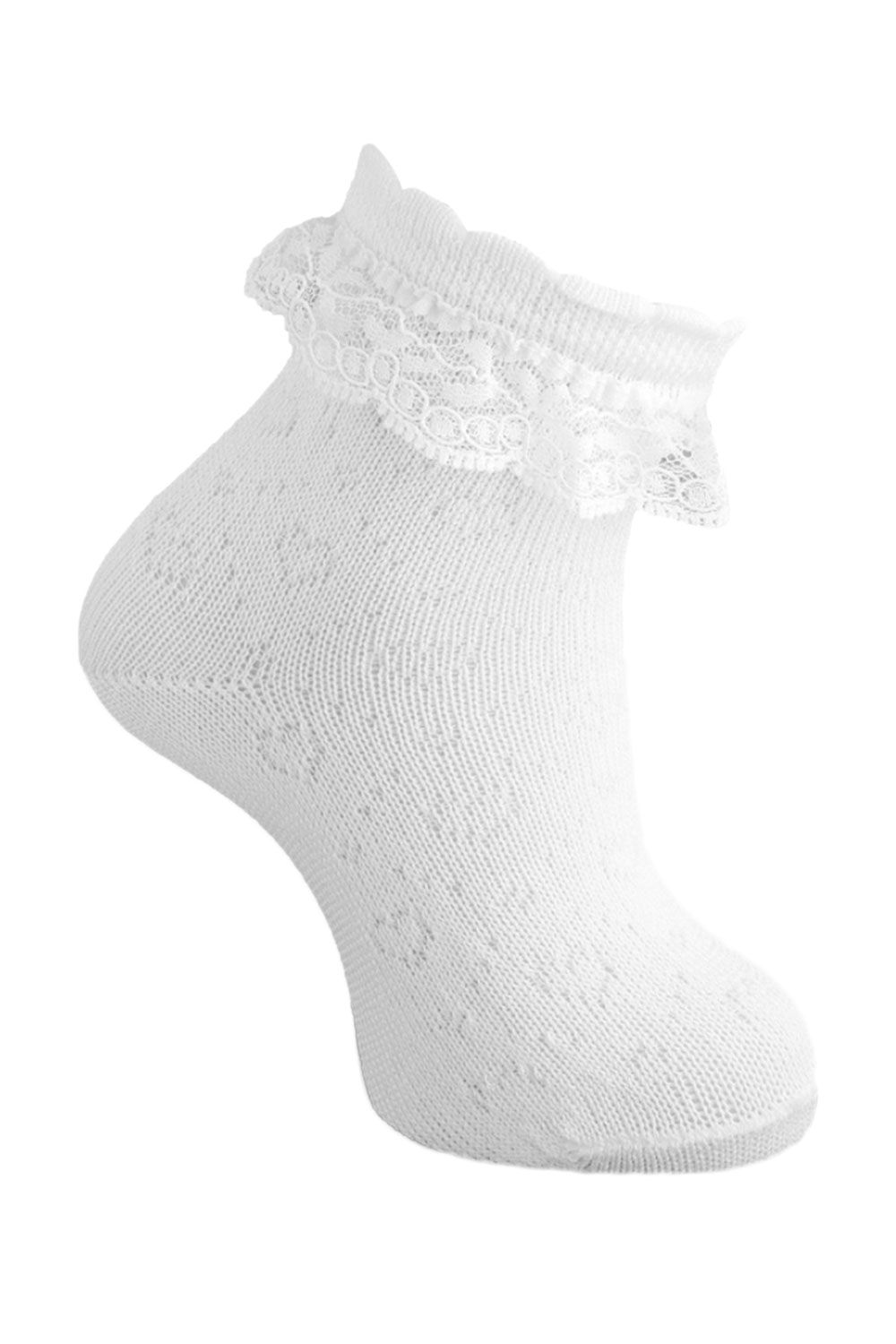 Ankle Socks with Lace-White