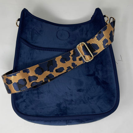 Velvet messenger bag — shown open with interior detail