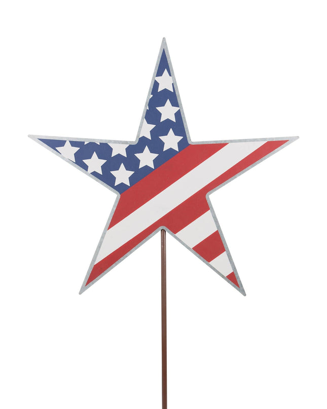 Red white blue star garden stake — Fourth of July and patriotic garden decor