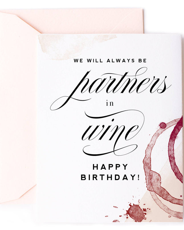 Partners in Wine birthday card and friendship card — funny wine lover gift card