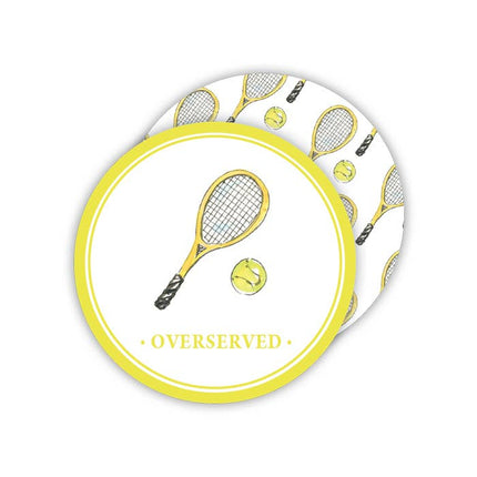 Tennis racket and ball overserved round coaster — fun tennis gift
