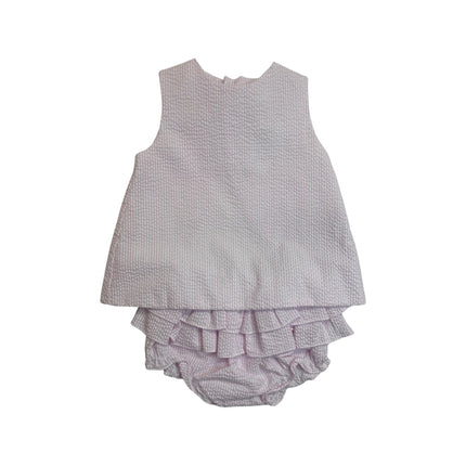 Pink seersucker popover — classic preppy baby clothing, baby shower gift
