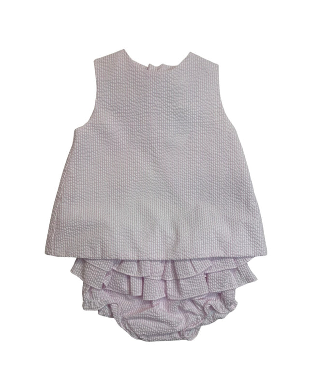 Pink seersucker popover — classic preppy baby clothing, baby shower gift