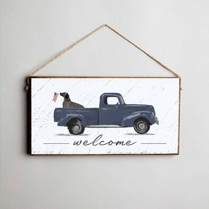 Dog Truck twine hanging sign — fun dog lover home decor