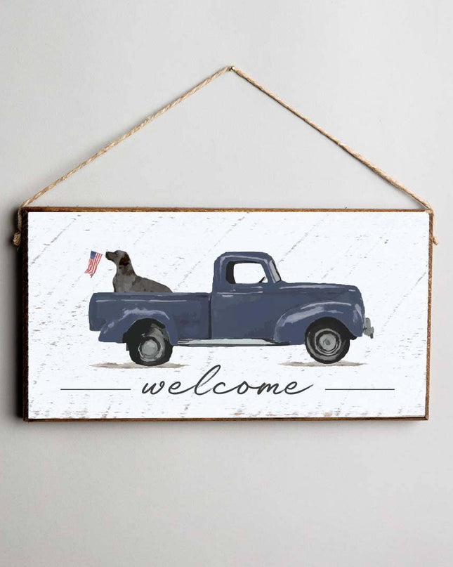 Dog Truck twine hanging sign — fun dog lover home decor