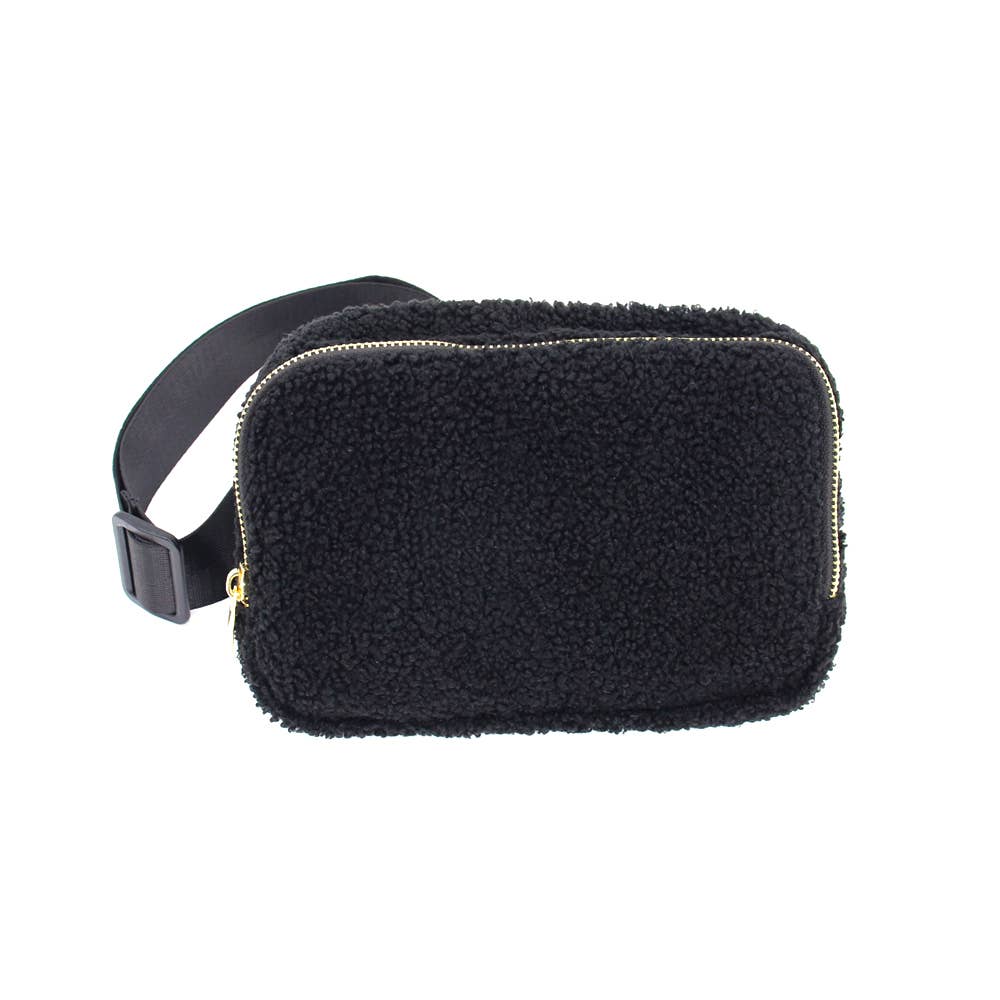 Varsity Collection Black Sherpa Fanny Waist Pack Belt Bag