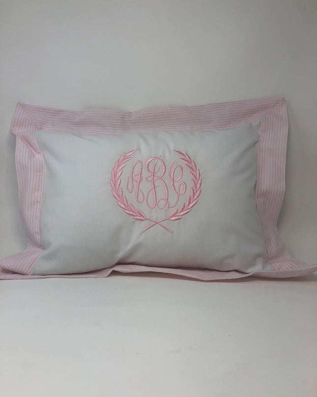 Personalized two tone striped pillow — embroidered name, baby shower and nursery gift