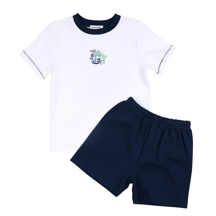 Pirate's Treasure Embroidered Short Set Navy