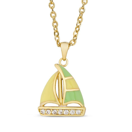 Sailboat necklace with CZ — nautical children's jewelry, summer and birthday gift
