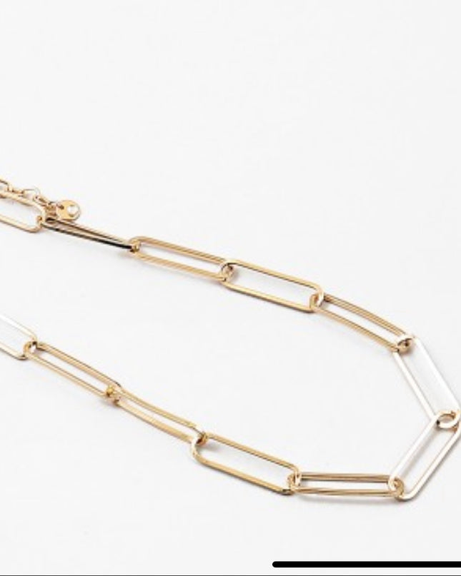 Simple paper clip necklace — classic gold tone jewelry, gift for her