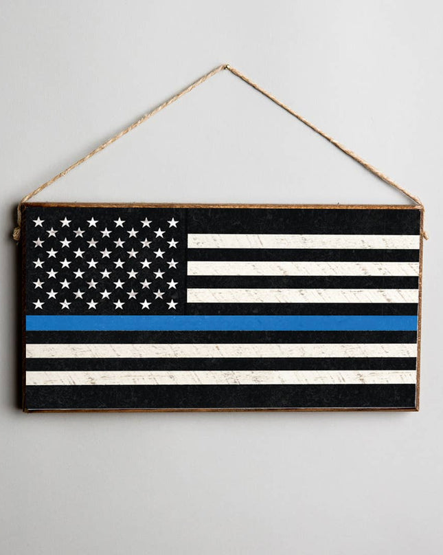 Thin Blue Line Flag twine hanging sign — law enforcement support home decor gift