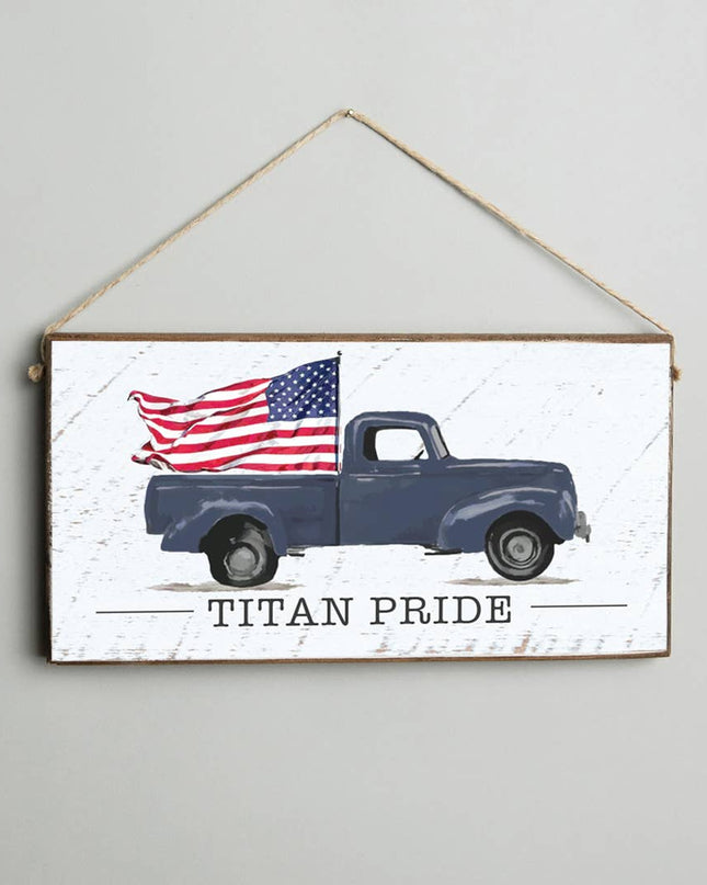 Welcome flag truck twine hanging sign Oceanside — coastal front door home decor