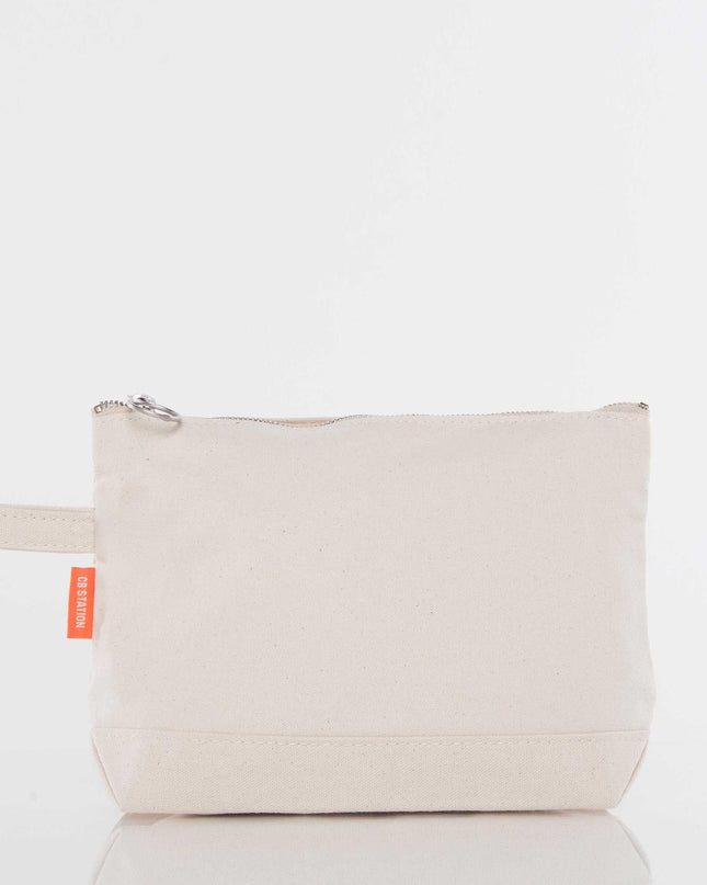 Personalized canvas makeup case — monogram example in block letters
