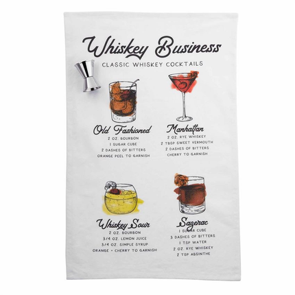 Whiskey recipes towel set — fun housewarming and hostess gift